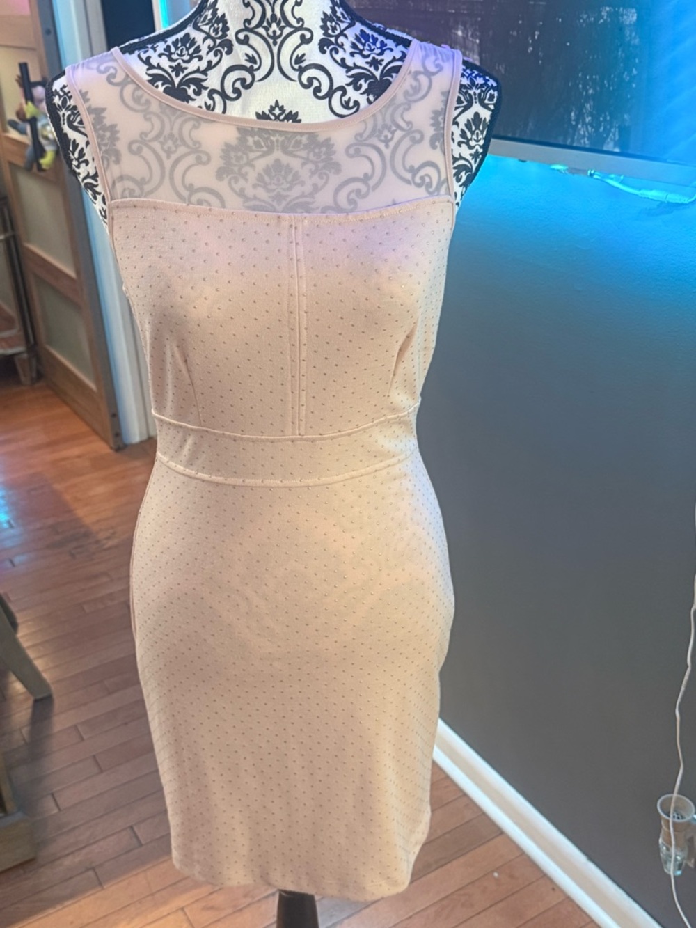 Forever 21 Blush Pink Illusion Yoke Midi Sheath Dress